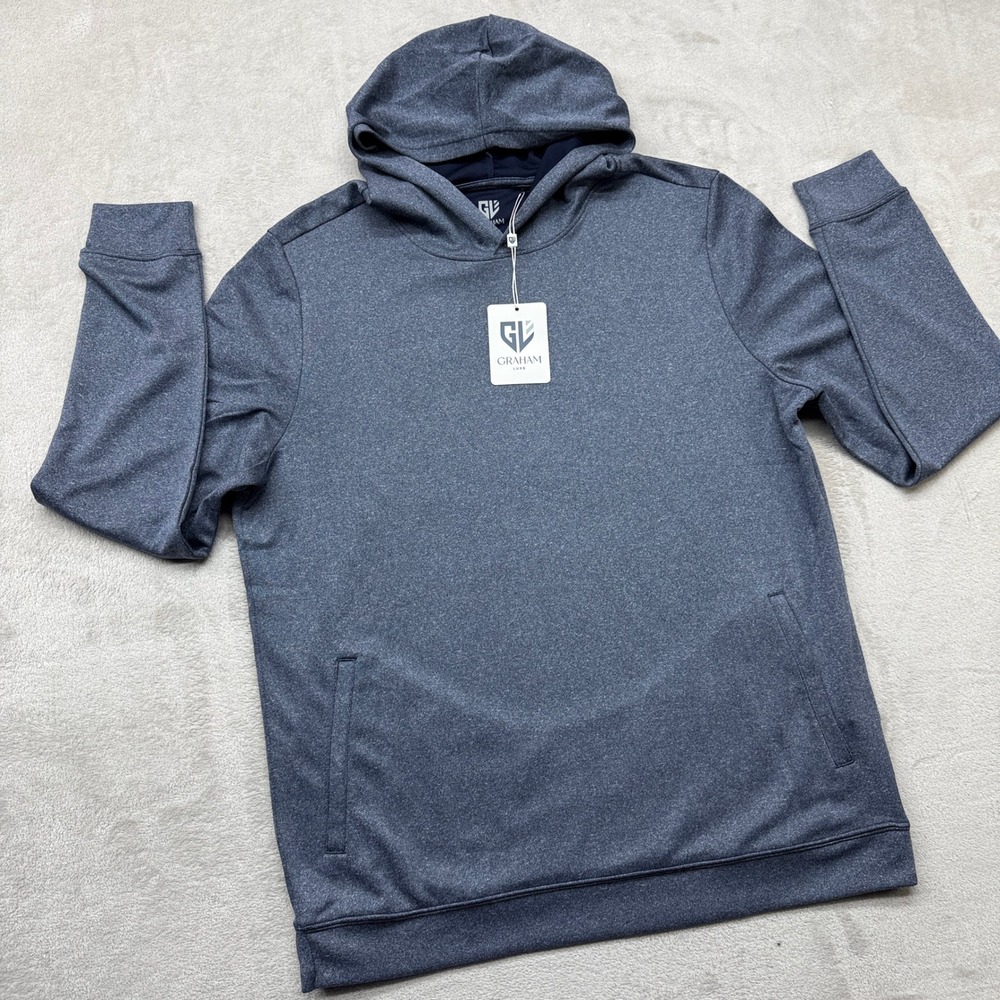 Graham Luxe Hooded Sweatshirt Mens Medium Blue Depths Hatch Performance Pullover
